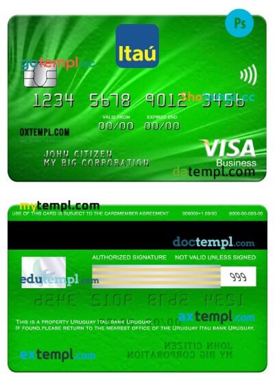 Uruguay Itau bank visa business card template in PSDÂ format Uruguay Itau bank visa business card template in PSDÂ format