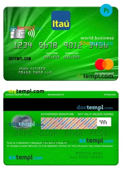 Uruguay Itau bank world business mastercard template in PSDÂ format Uruguay Itau bank world business mastercard template in PSDÂ format