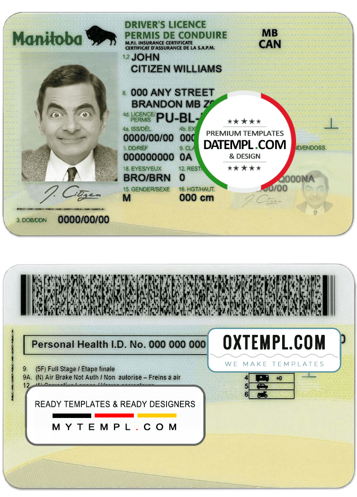 Canadian Manitoba province driver license download example in PSD format, fully editable Canadian Manitoba province driver license download example in PSD format, fully editable