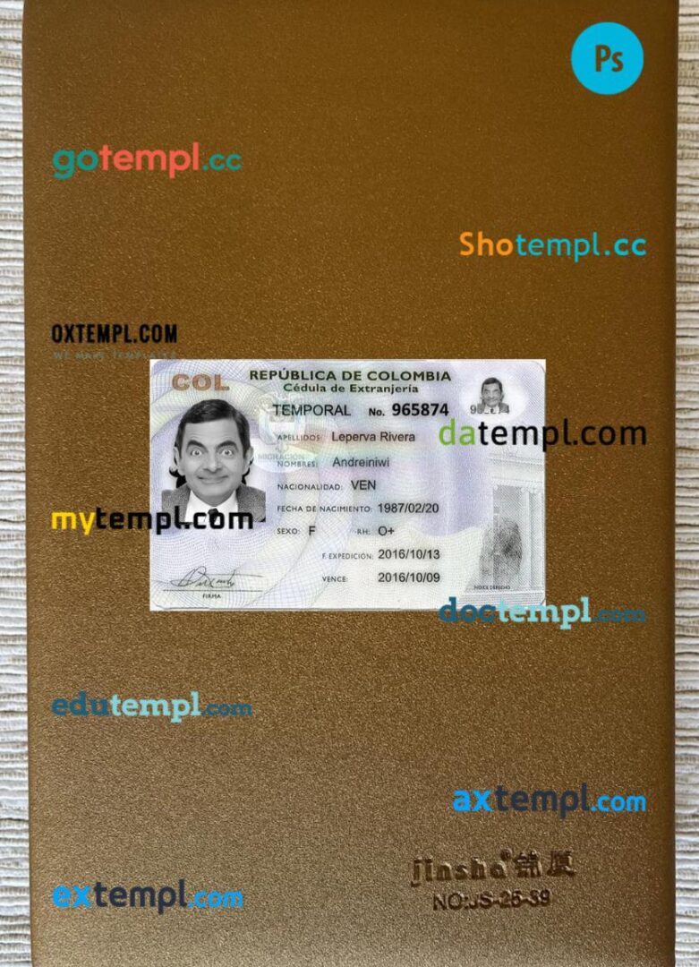 Colombia ID card PSD files, scan look and photo-realistic look, 2 in 1, 2016-present