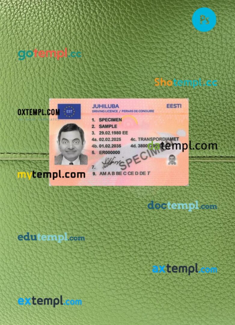 Estonia driving license PSD files, scan look and photographed image, 2 in 1, 2025-present