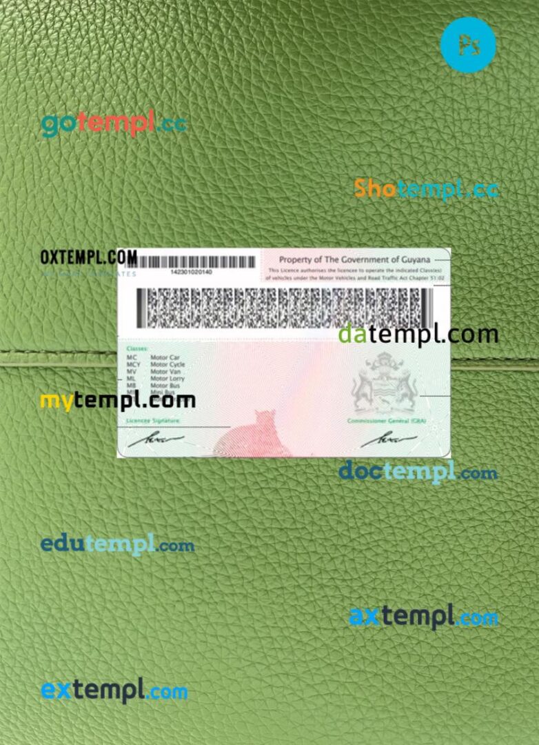 Guyana driving license PSD files, scan look and photographed image, 2 in 1, 2019-present Guyana driving license PSD files, scan look and photographed image, 2 in 1, 2019-present - Image 2