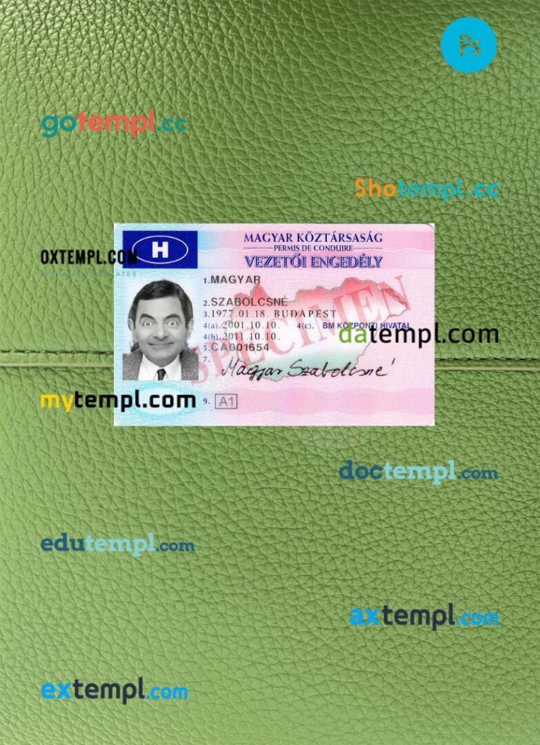 Hungary driving license PSD files, scan look and photographed image, 2 in 1, version 3