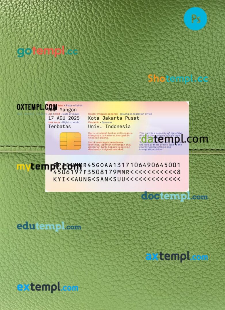 Indonesia residence permit PSD files, scan look and photo-realistic look, 2 in 1 Indonesia residence permit PSD files, scan look and photo-realistic look, 2 in 1 - Image 2