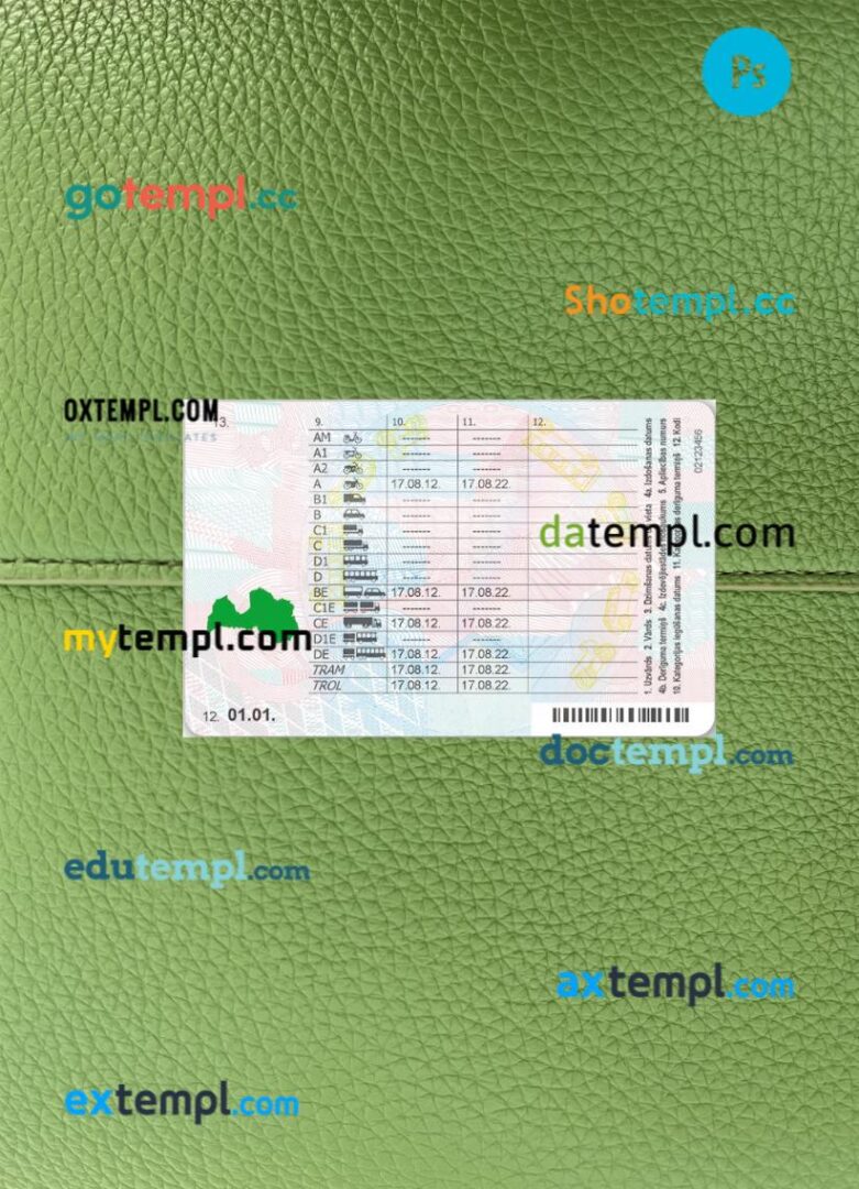 Latvia driving license PSD files, scan look and photographed image, 2 in 1, 2013-present Latvia driving license PSD files, scan look and photographed image, 2 in 1, 2013-present - Image 2