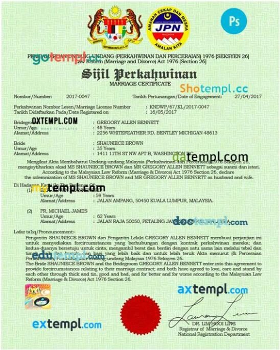 Malaysia National Registration Department marriage certificate in PSD format Malaysia National Registration Department marriage certificate in PSD format