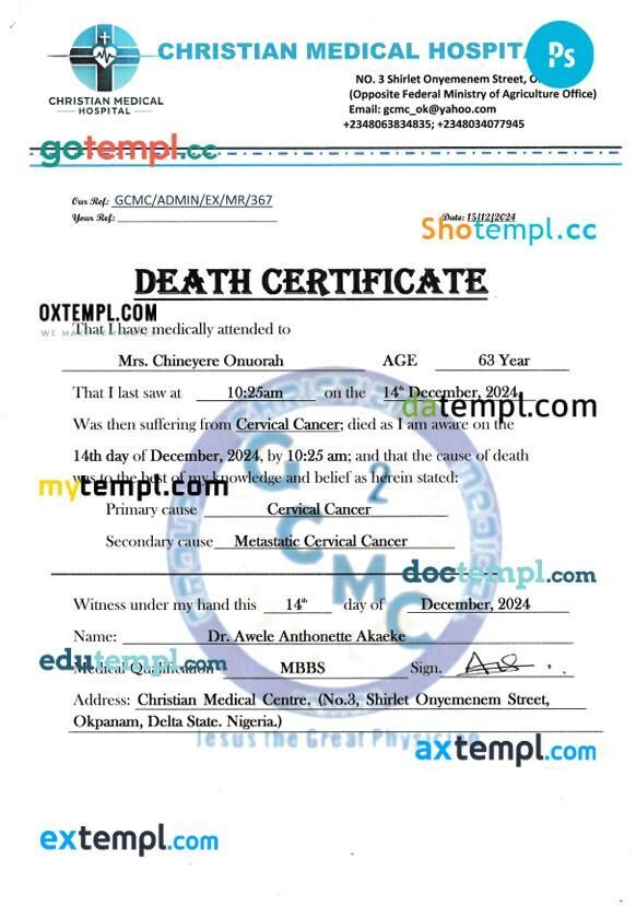 Nigeria Christian Medical Hospital birth certificate in PSD format Nigeria Christian Medical Hospital birth certificate in PSD format