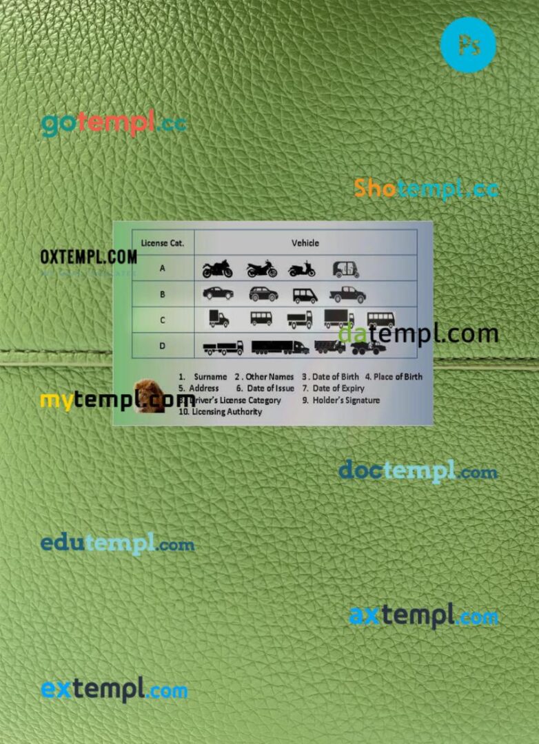 Sierra Leone driving license PSD files, scan look and photographed image, 2 in 1, 2019-present Sierra Leone driving license PSD files, scan look and photographed image, 2 in 1, 2019-present - Image 2