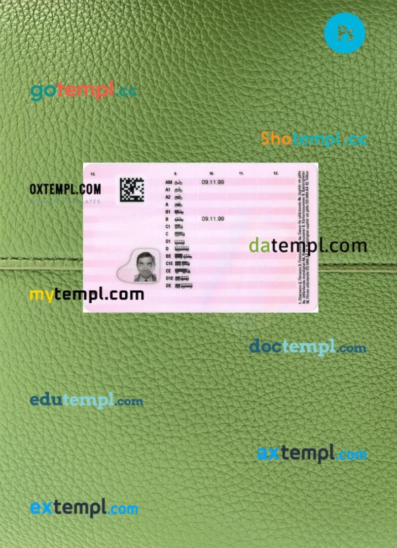 Sweden driving license PSD files, scan look and photographed image, 2 in 1, 2016-present Sweden driving license PSD files, scan look and photographed image, 2 in 1, 2016-present - Image 2