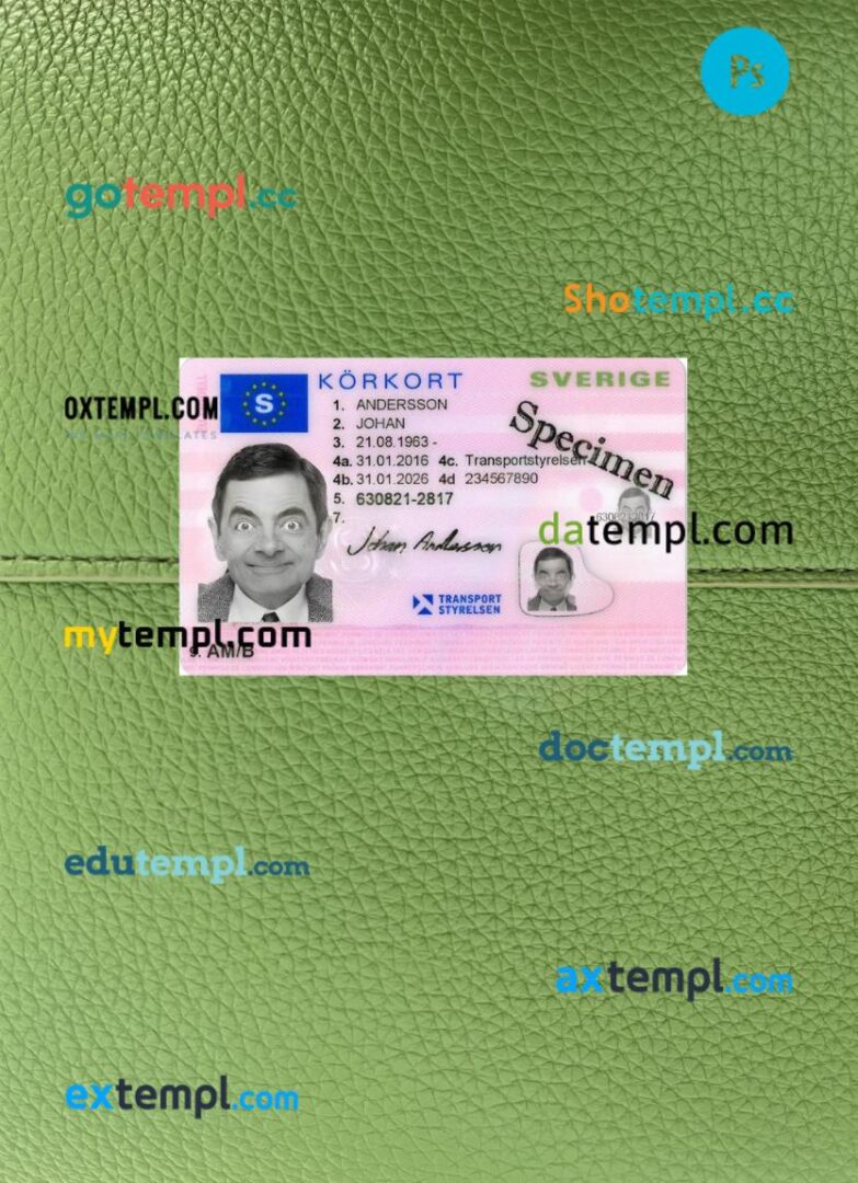 Sweden driving license PSD files, scan look and photographed image, 2 in 1, 2016-present