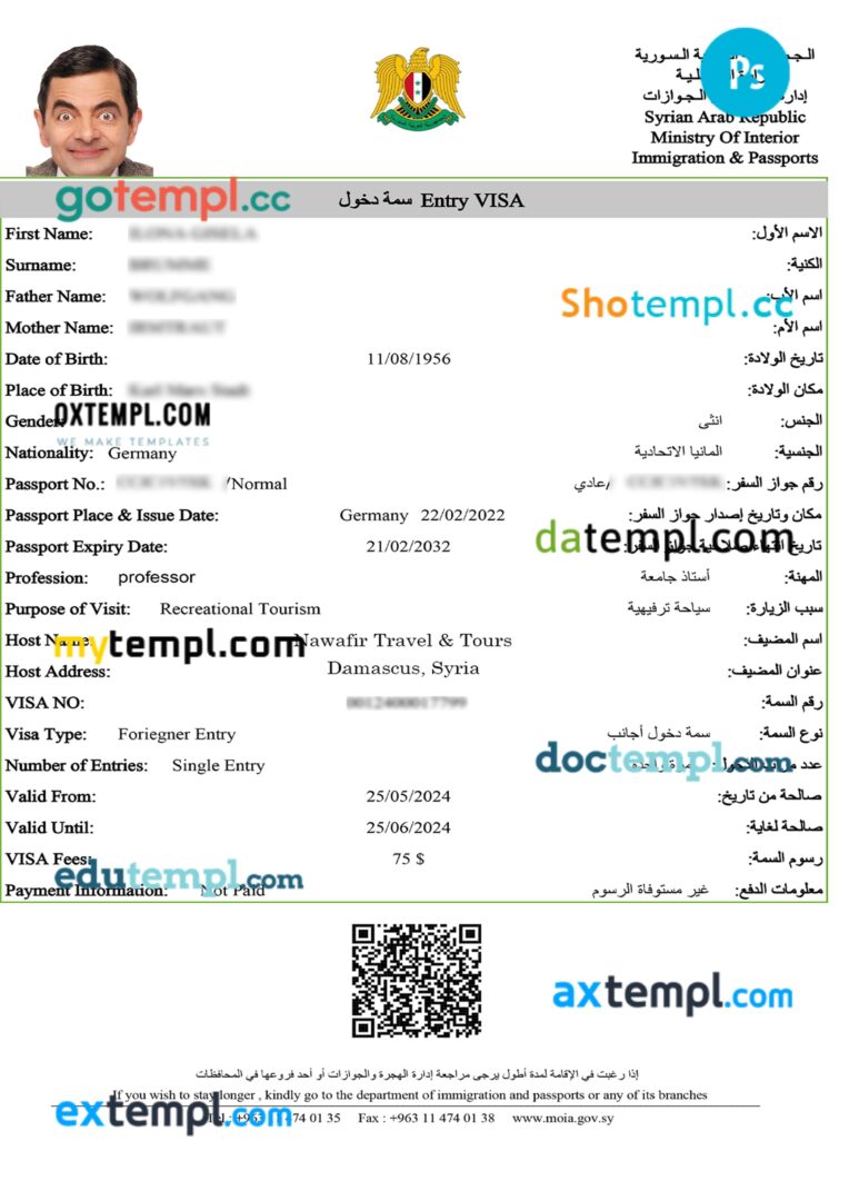 Syria e-visa template in PSD format, 2024-present Syria e-visa template in PSD format, 2024-present