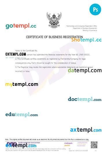 Thailand certificate of business registration PSD template