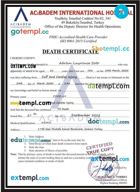 Turkey Acıbadem International Hospital birth certificate in PSD format Turkey Acıbadem International Hospital birth certificate in PSD format