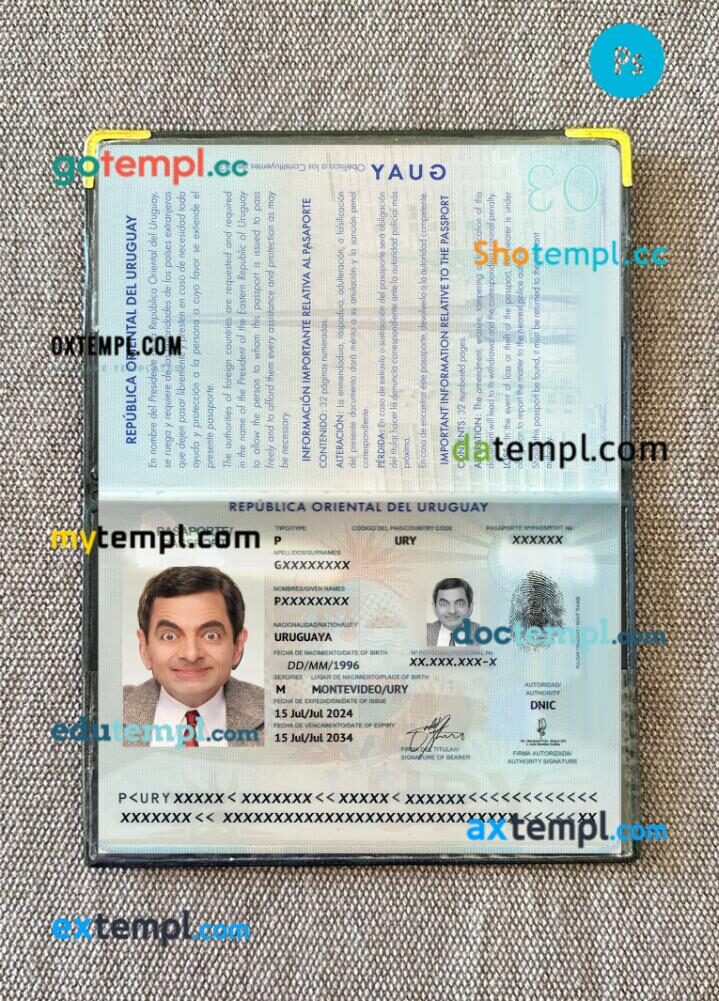 Uruguay passport PSD files with address page, scan and photo-realistic look, 2024-present
