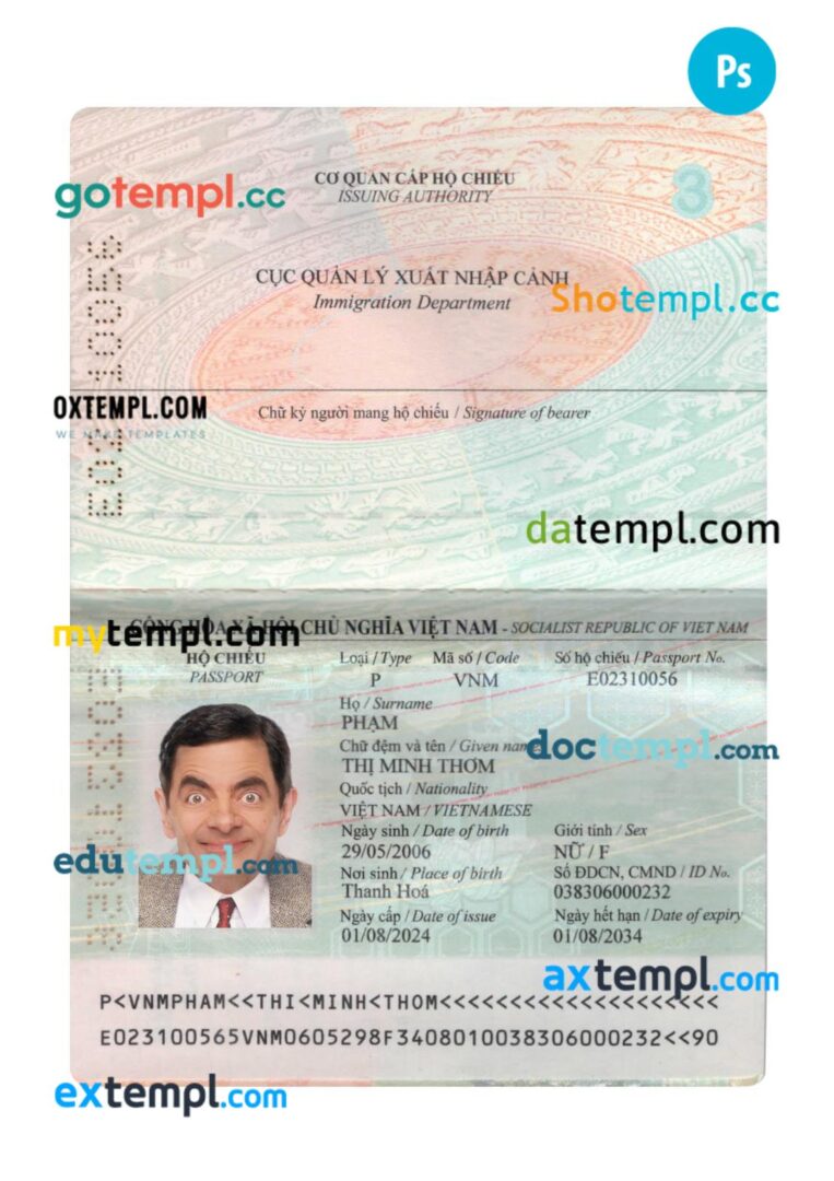 Vietnam passport PSD template, 2024-present, version 2